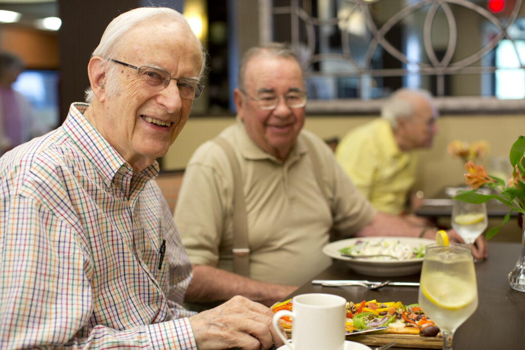 Senior men sharing a meal