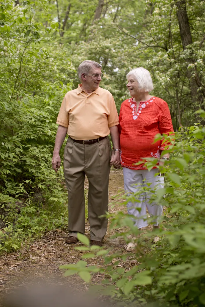 Senior couple on an outdoor walking trail