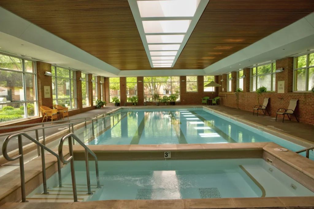 Luxury senior living community indoor pool area