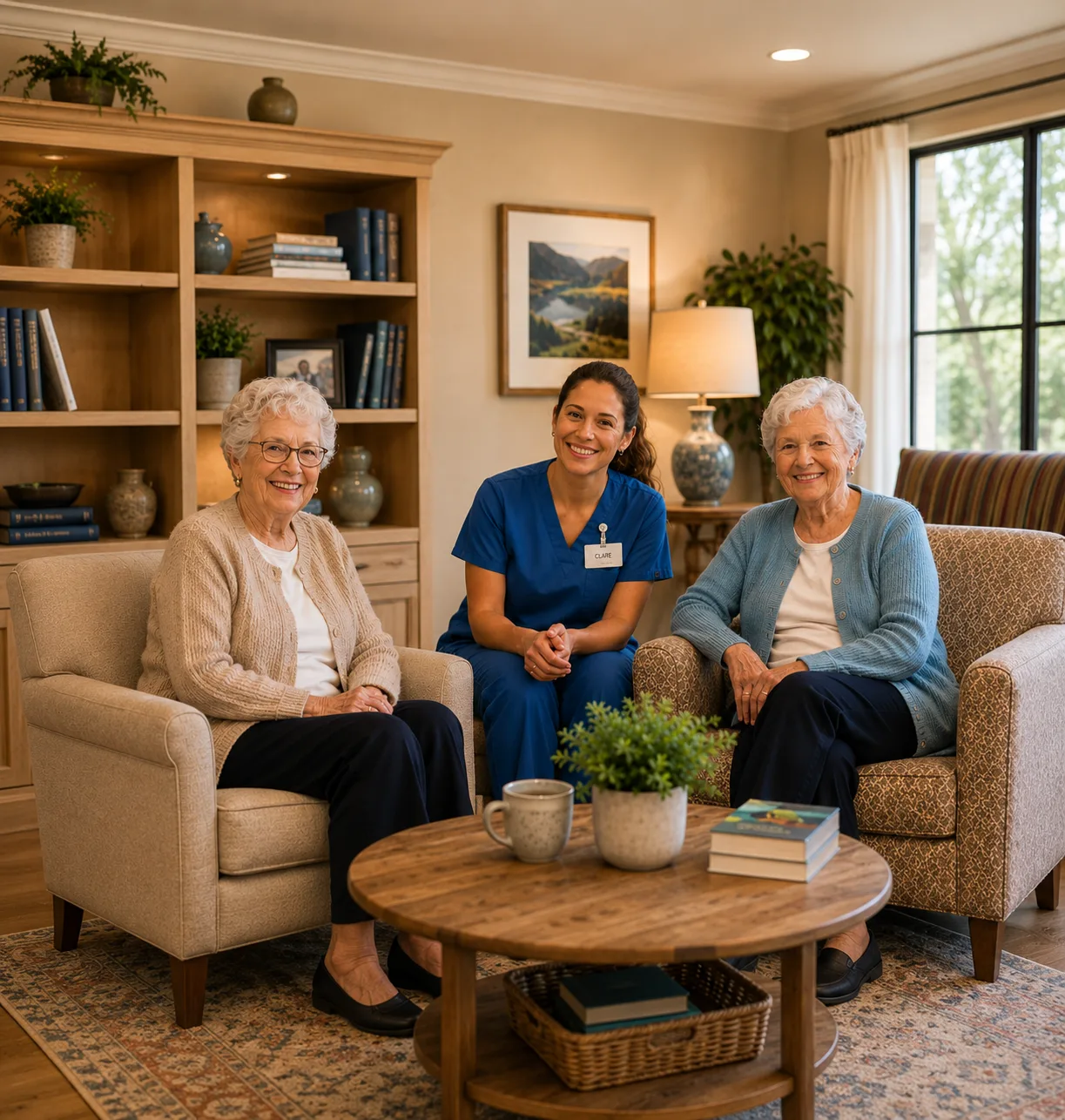Senior Women in Living Room with Health Care Employee