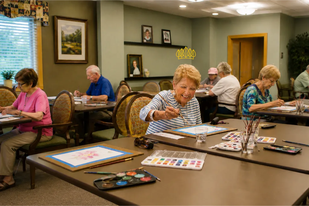Senior Woman Painting in Art Class